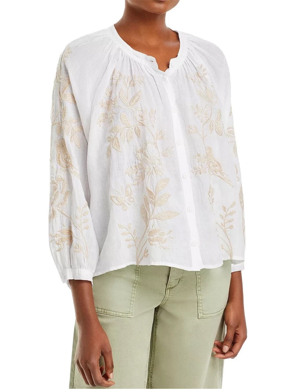 Johnny Was Harlow Embroidered Raglan Poet Shirt Blouse